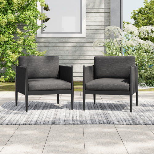 DAWSON OUTDOOR PATIO 2PCS BLACK ALUMINUM CLUB CHAIR