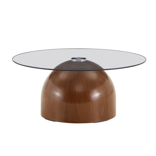 Set of 2 Walnut Nesting Glass Coffee Tables, Space-Saving Round Center Table