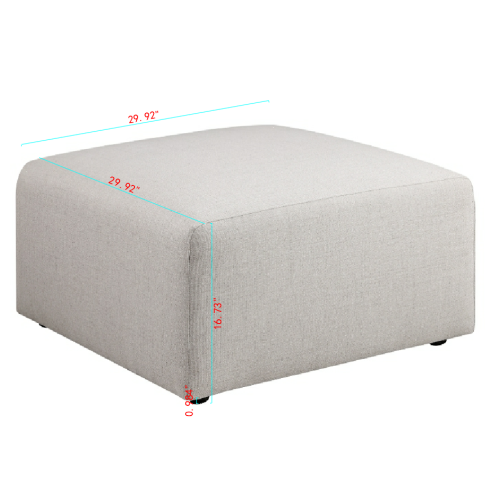 Beige Chenille Square Ottoman 29.92 inchx29.92 inch, Fully Assembled Multiuse Footrest for Living Room