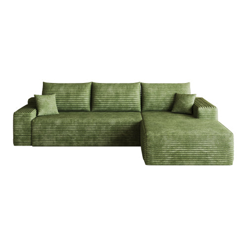 107 inch  Green Plush Corduroy L-Shape Chaise Cloud Modular Sofa, No Assembly