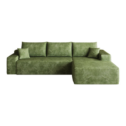 107 inch  Green Plush Corduroy L-Shape Chaise Cloud Modular Sofa, No Assembly