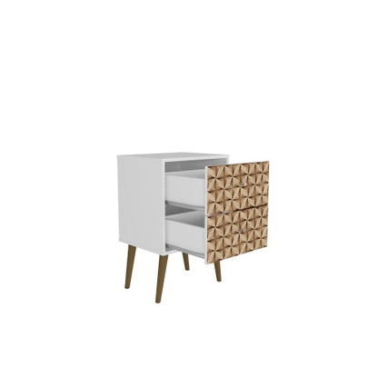Natural & White 2-Drawer Nightstand, Splayed Wood Legs, 17.72inchL¡Á27.09inchH¡Á14.7inchD