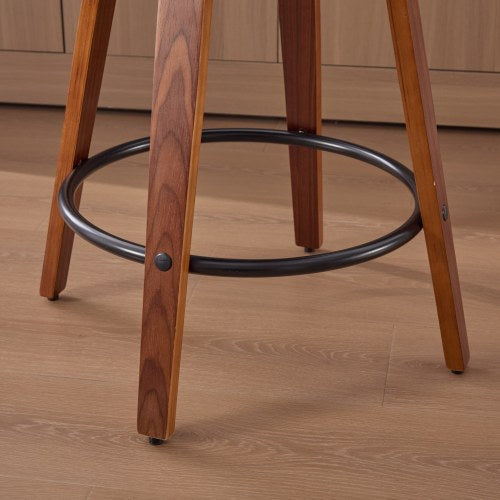 Set of 3, 26-Inch Counter Height Bar Stools - Walnut Black, Cane Rattan Back, Beige Linen Upholstered Seat, Swivel Design for Kitchen Island/Bar/Counter
