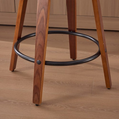 Set of 3, 26-Inch Counter Height Bar Stools - Walnut Black, Cane Rattan Back, Beige Linen Upholstered Seat, Swivel Design for Kitchen Island/Bar/Counter
