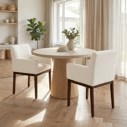 Upholstered Rubberwood Dining Armchairs, Set of 2, Beige/Brown