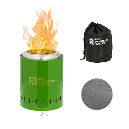 Smokeless Tabletop Fire Pit with Mat, Portable Mini Low Smoke Camping Stove, with Travel Bag and Fireproof Mat, Stainless Steel Green, for Outdoor Enthusiasts