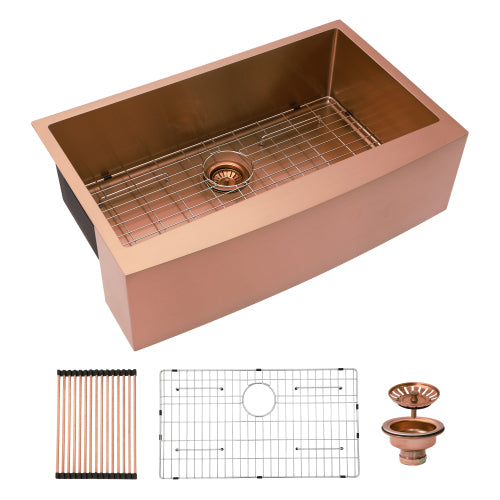 36 Rose Gold Farmhouse Sink - 36 Inch Kitchen Sink Stainless Steel 16 gauge Apron Front Kitchen Sink
