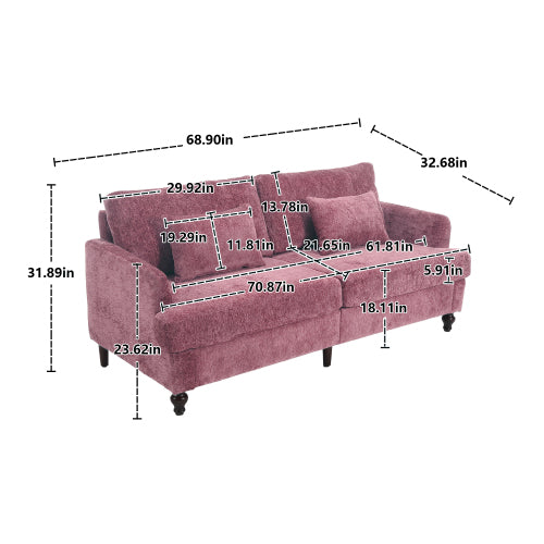 Mid-Century Modern Wine-Red Chenille 2-Seat Loveseat, Wood Legs
