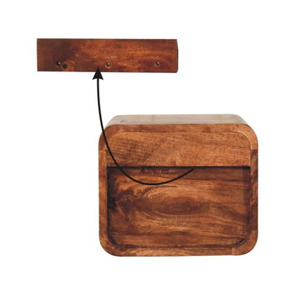 Solid Wood Mini Honey Caramel Wall-Mounted Bedside, Open Slot, 1-Drawer