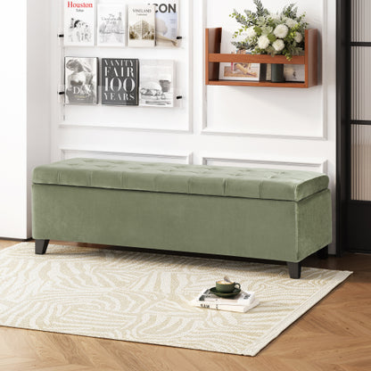 50.5 Inch Fabric Rectangular Storage Ottoman Bench, Upholstered Footrest with Birch Wood Legs, 250 LBS Load Capacity