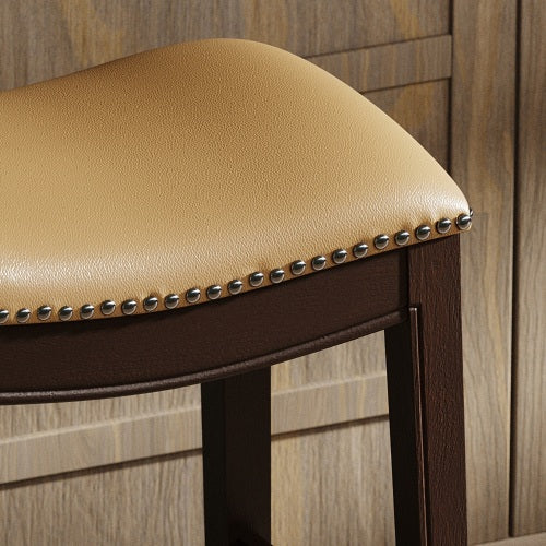 31in. H Bar-Height Wood Barstool with Tan Faux-Leather Seat, 1PC