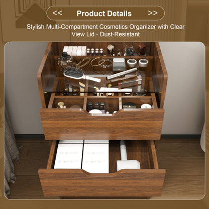 Walnut 3?in?1 Flip?Top Lighted Vanity Desk 18.9 inch L, Shatter?Proof HD Mirror, Storage Stool