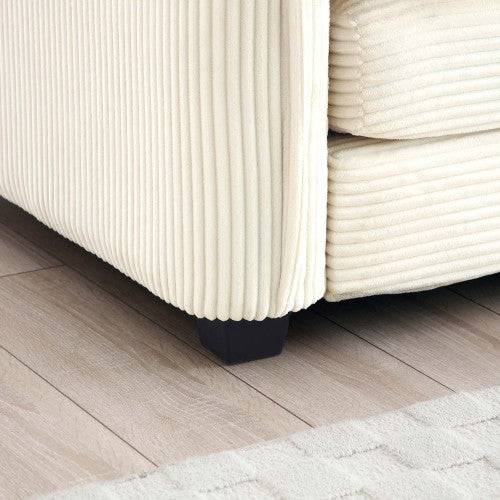 Beige Corduroy Ottoman Footstool, Matching Accessory for 2/3/4 Seater Sofas, Retro Upholstered Accent Stool