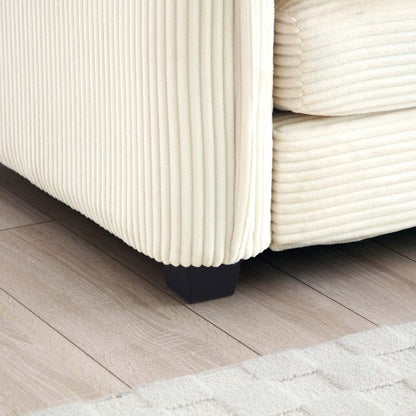 Beige Corduroy Ottoman Footstool, Matching Accessory for 2/3/4 Seater Sofas, Retro Upholstered Accent Stool