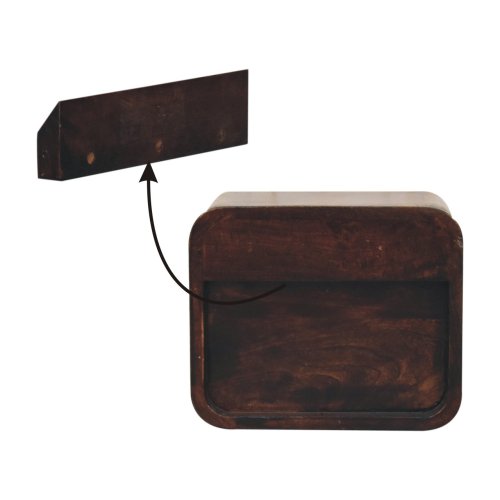 Solid Wood Mini Curved California Walnut Wall-Mounted Bedside, Open Slot, 1-Drawer