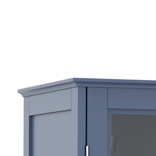Vintage Blue Buffet Cabinet with Glass Doors Drawer and Adjustable Shelves