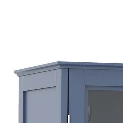 Vintage Blue Buffet Cabinet with Glass Doors Drawer and Adjustable Shelves