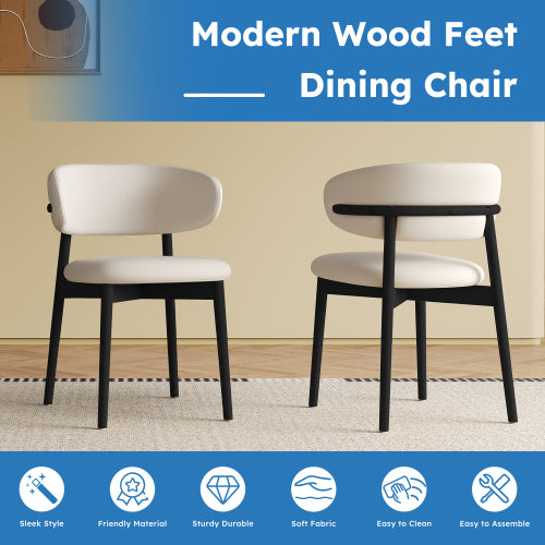 Set of 2 Black Ash Wood Mid-Century Dining Chairs, Minimalist Solid Wood Armless Side Chairs