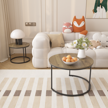27.6inch  Nesting Coffee Table Set of 2 MDF Marble Top Metal Frame Side Tables