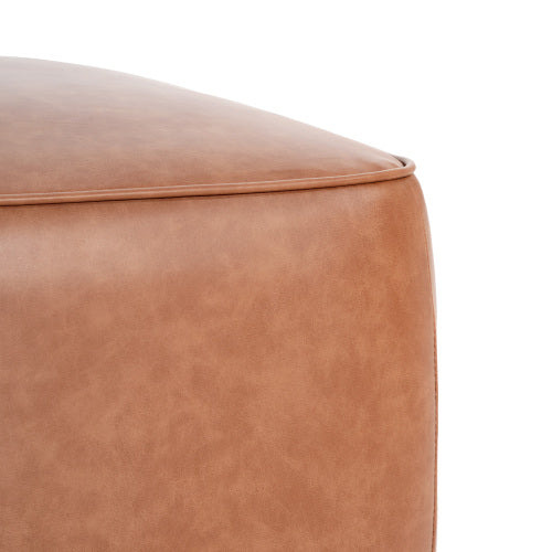 Tan PU Leather Square Ottoman with Foam Cushion and Modern Design