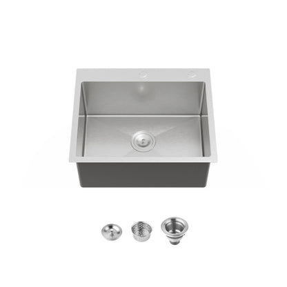 Stainless Steel Kitchen Sink, 23″x19″ Single Bowl, Overmount Handmade Sink in Dark Gray, with US Standard Drain and Hook