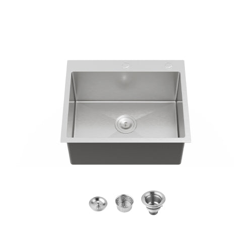 Stainless Steel Kitchen Sink, 23″x19″ Single Bowl, Overmount Handmade Sink in Dark Gray, with US Standard Drain and Hook