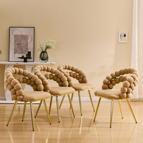 2 Pack Modern Velvet Dining Chairs, Bubble Padded Back Accent Chairs with Gold Metal Legs