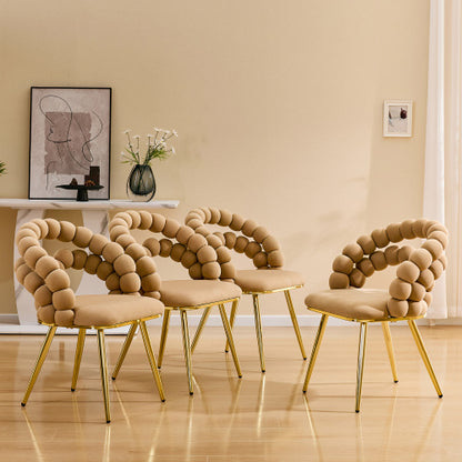 2 Pack Modern Velvet Dining Chairs, Bubble Padded Back Accent Chairs with Gold Metal Legs