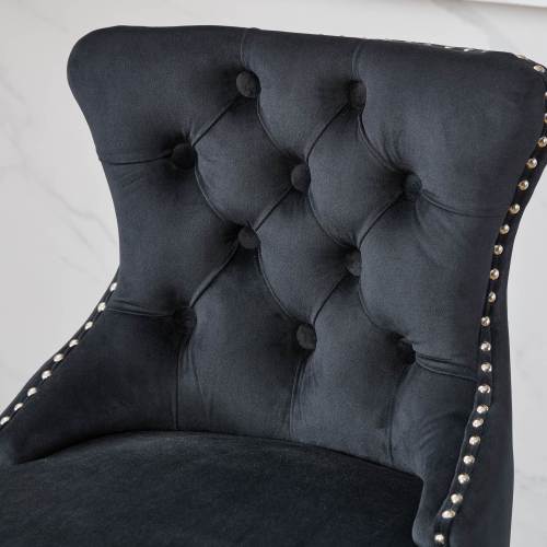 Swivel Velvet Barstools with Button Tufted Decoration and Wooden Legs, and Chrome Nailhead Trim, Leisure Style Bar Chairs,Bar stools, Set of 2 (Black)