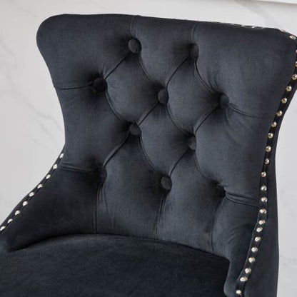 Swivel Velvet Barstools with Button Tufted Decoration and Wooden Legs, and Chrome Nailhead Trim, Leisure Style Bar Chairs,Bar stools, Set of 2 (Black)