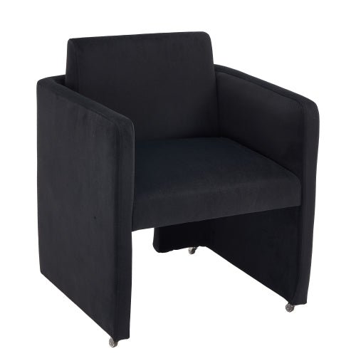 Velvet Upholstered Barrel Dining Armchair with Wood Frame, Black