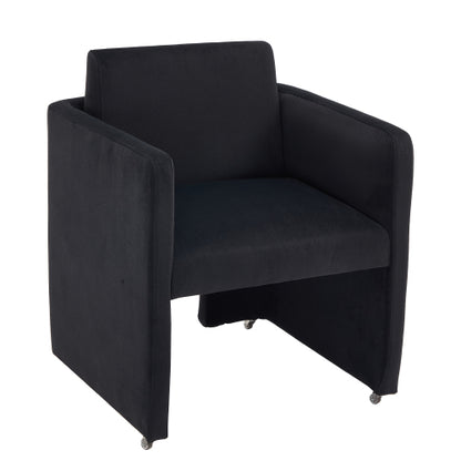 Velvet Upholstered Barrel Dining Armchair with Wood Frame, Black