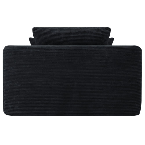 Black Convertible Corduroy Boneless Chaise Lounge Sleeper Sofa-Bed Wide Armrest Cup-Holder & Throw Pillows No-Assembly