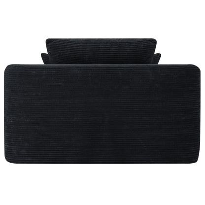 Black Convertible Corduroy Boneless Chaise Lounge Sleeper Sofa-Bed Wide Armrest Cup-Holder & Throw Pillows No-Assembly