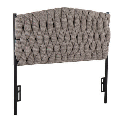 Braided Matisse Twin Size Headboard in Black Metal and Grey Fabric by