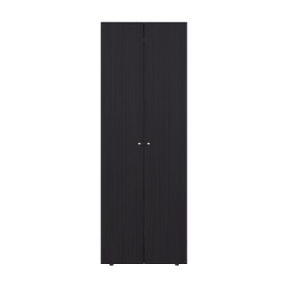 2 Doors Closet System Armoire, Hanging Rod and Storage Shelf, Modern Armoire for Bedroom Organization Storage, Black