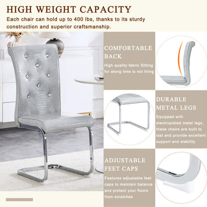 Set of 2 Retro Alligator Skin Faux Leather Dining Chairs, Crystal Buckle Design with Electroplated Metal Bow Legs