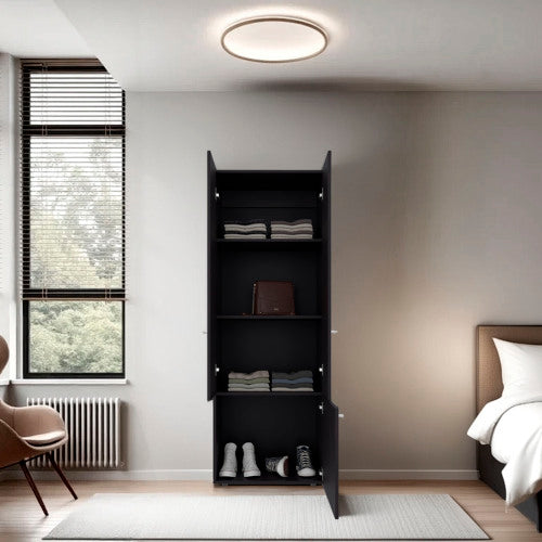 3-Door Tall Wardrobe Cabinet with 4 Shelves – Freestanding Storage Armoire for Bedroom or Entryway, Wenge