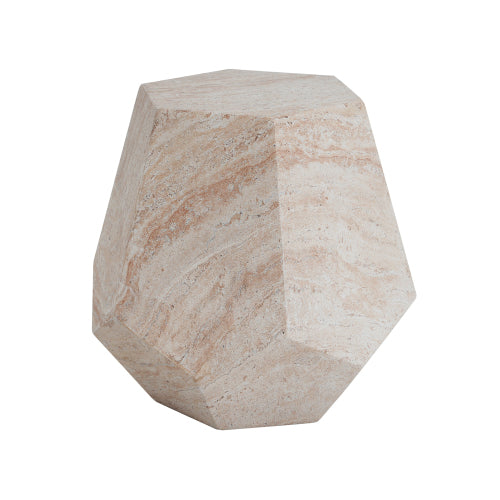 Outdoor/Indoor Lightweight Concrete Side Table,Hexagonal Round Travertine Accent Table
