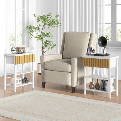 Set of 2 Fluted Nightstands with Charging Station, Farmhouse Side Table with Drawer and Open Shelves