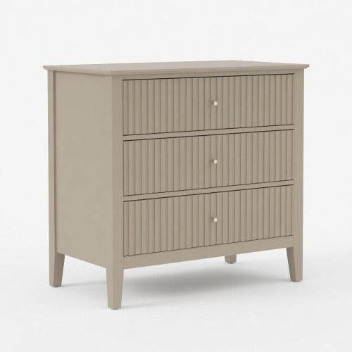 32inch Beige Fluted 3-Drawer Nightstand