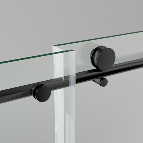 6-60"W x 76"H Frameless Shower Door, Sliding Shower Door, with Premium 5/16"(8mm)Thick Tempered Glass Shower Enclosure ,Chrome Matte Black With Buffer