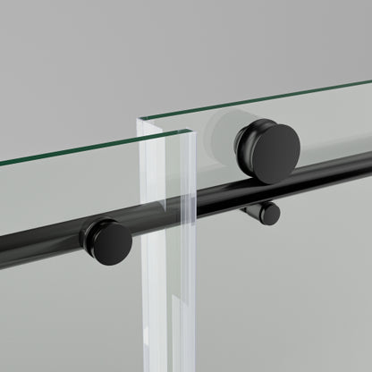 6-60"W x 76"H Frameless Shower Door, Sliding Shower Door, with Premium 5/16"(8mm)Thick Tempered Glass Shower Enclosure ,Chrome Matte Black With Buffer