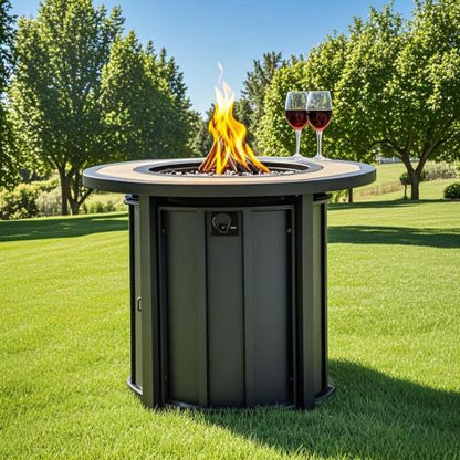 30" Propane Gas Fire Pit Table, 50000 BTU Round Steel Fire Pit with Mosaic Ceramic Tabletop for Outside Patio Deck Garden Backyard- Black