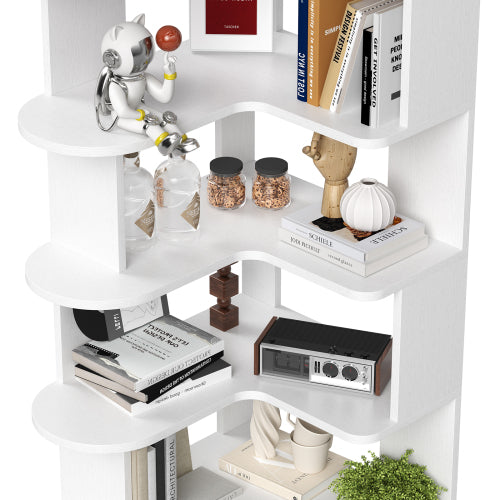 white 5-Tier L-Shaped Corner Bookshelf Freestanding Open Storage Shelf Home Office Space-Saving Display Rack