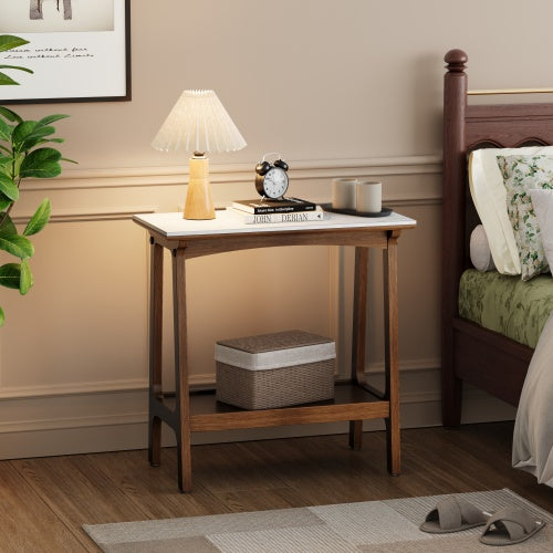 Retro Reddish Brown Slim Slate Side Table Nightstand