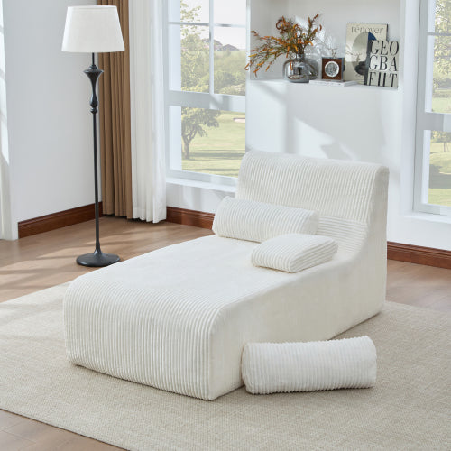 Beige 34.2-Inch Boneless Modular Chaise Lounge Sofa Corduroy Upholstery for Living-Room Apartment
