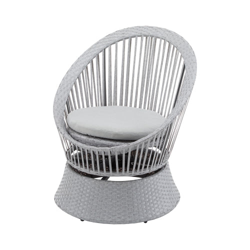 [Set of 2] 26.7" Modern Silver Grey Swivel Wicker Lounge Chair with PE Rattan and Iron Frame