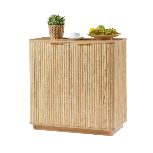 31.5'' Buffet Cabinet Sideboard with Curved Wave Design, Oak