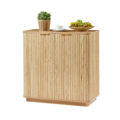 31.5'' Buffet Cabinet Sideboard with Curved Wave Design, Oak